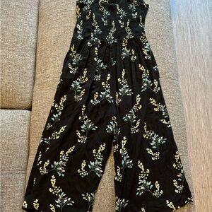 Ann Taylor Loft Wide Leg Smocked Back Floral Jumpsuit - Size Medium Petite